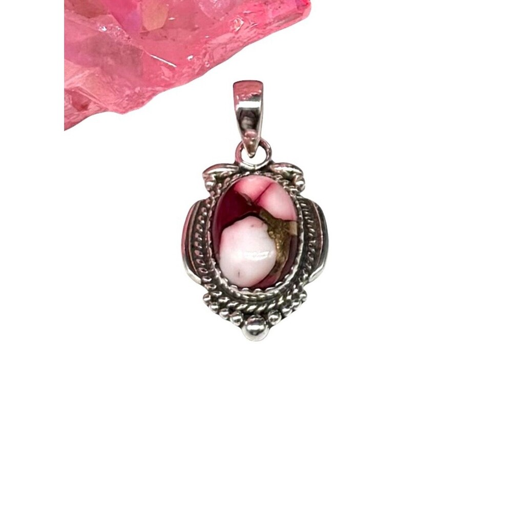 Kingman Red Rose Dahlia Turquoise Necklace Pendant Solid 925 Sterling Silver